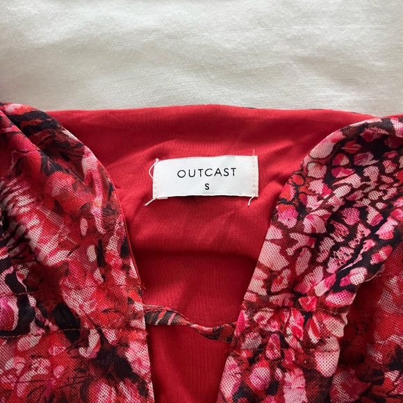 OUTCAST CLOTHING KAHLANI MINI DRESS VIPER SIZE SMALL RED MULTICOLOR PRINT TIE - Picture 6 of 6